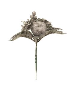20cm Glittered Poinsettia Pick Silver