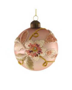 8cm Glass Embroidery Bauble Pink