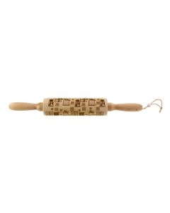 34cm Wooden Rolling Pin with Engraved Presents Natural