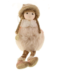 24cm Faux Fur Sitting Girl with Heart Mink