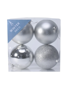 Silver Shatterproof Baubles (10cm) (4 pieces)