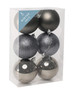 Pewter Shatterproof Baubles (8cm) (6 pieces)