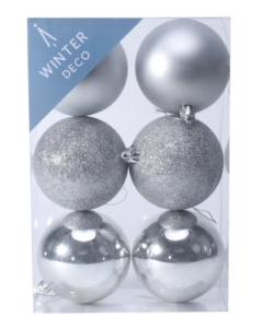 Silver Shatterproof Baubles (8cm) (6 pieces)