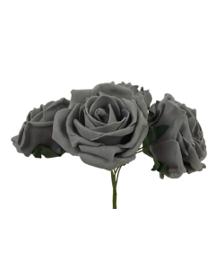 Large Cottage Foam Rose 8cm x 5 Heads Grey