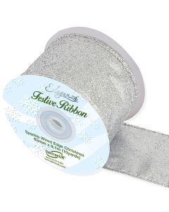 Sparkle Wired Edge Ribbon 63mm x 9.1mtrs Silver