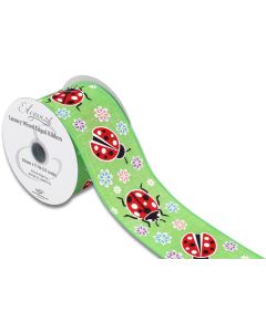 Wired Edge 63mm x 9.1mtr Floral Ladybird Lime Green
