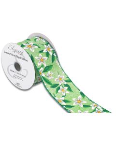 Wired Edge 63mm x 9.1mtr Floral Pattern Green/White