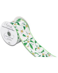 Wired Edge 63mm x 9.1mtr Floral Pattern White