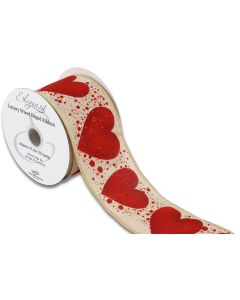 Wired Edge 63mm x 9.1mtr Large Heart/Dots Red/Natural