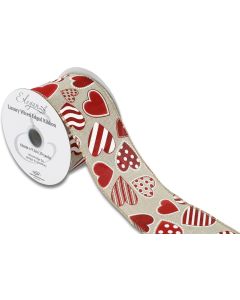 Wired Edge 63mm x 9.1mtr Patterned Heart Natural