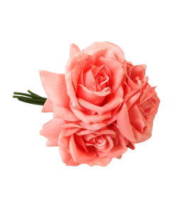 27cm Mid Coral Open Rose Posy x 5 Heads