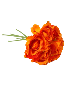 26cm Orange Open Rose Hand Tied x 7 Heads