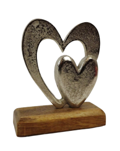 Aluminium Double Heart On Stand H - 15cm