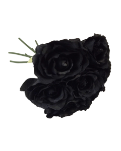 26cm Black Open Rose Hand Tied x 7 Heads