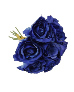 26cm Blue Open Rose Hand Tied x 7 Heads