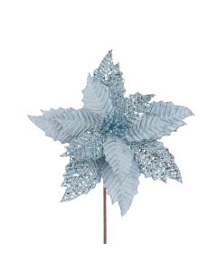 Glitter Poinsettia Spray 50cm Blue