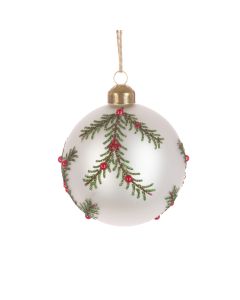 GLASS Valerie Bauble 8cm White/Red/Green