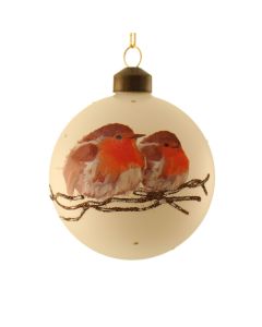 8cm Glass Robin Bauble White