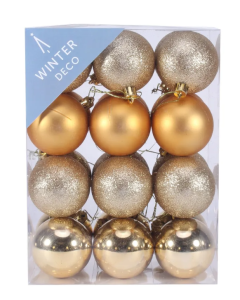 Gold Shatterproof Baubles (6cm) (24 pieces)
