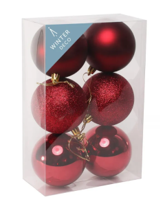 Burgundy Shatterproof Baubles (8cm) (6 pieces)