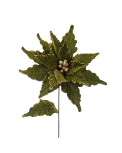 68cm Dark Green With Gold Glitter Poinsettia Stem