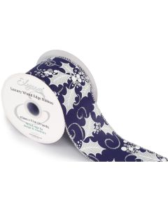 Eleganza Wired Edge Metallic Holly/Berries Silver/Blue 63mm