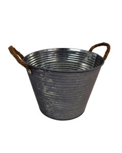 Antique Ribbed Zinc Pot 20.5 x 15 x 16.5cm
