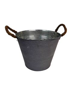 Antique Ribbed Zinc Pot 22.5 x 16 x 18.5cm