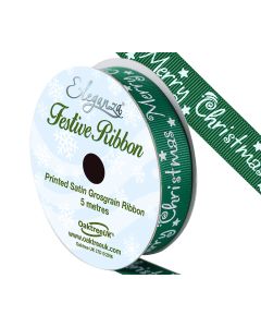 Eleganza Satin Grosgrain Merry Christmas Green 15mm x 5mtrs