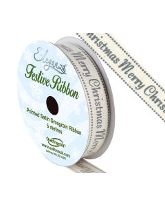 Eleganza Satin Grosgrain Merry Christmas Silver 15mm x 5mtrs