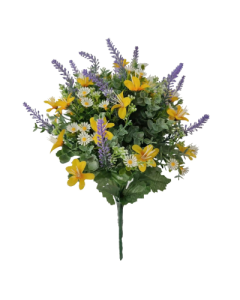 36cm Daisy/Lavender/Blossom Bouquet Yellow