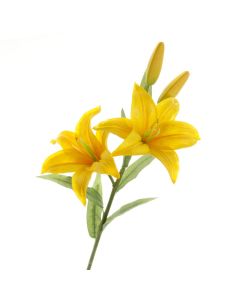 Real Touch Lily Spray - Yellow (2 heads & 2 buds, 65cm long)