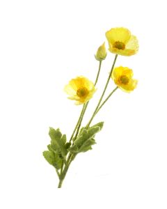 Poppy Spray - Yellow (3 heads & 1 bud, 58cm long)