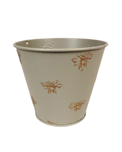 Grey Pot W/Gold Bee 14 x 12.5 x 9cm