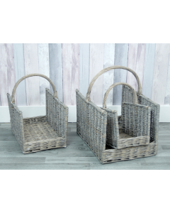 Set Of 3 Square Greywashed Baskets
