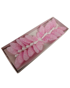 7cm Pastel Sparkle Feather Butterflies Pink x 12pcs