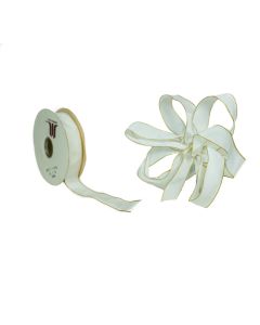 23mm x 15yds White Ribbon W/Gold Wired Edge