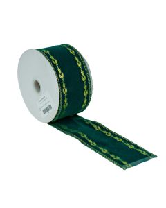 50mm Green Velvet Ribbon W/Gold Decor