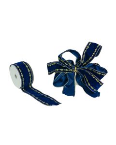 50mm Navy Velvet Ribbon W/Gold Decor