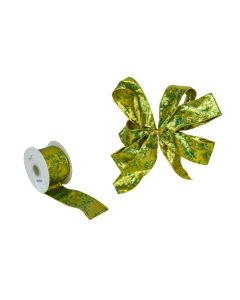 50mm x 10yds Green Ribbon W/Gold Design