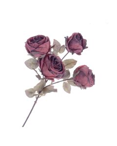Vintage Antique Rose Faux Dried Flowers Burgundy (4 heads, 54cm long)