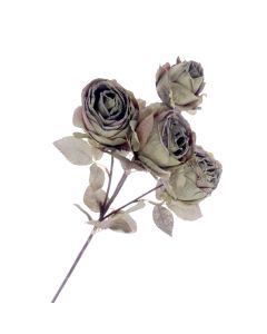 Vintage Antique Rose Faux Dried Flowers Green (4 heads, 54cm long)