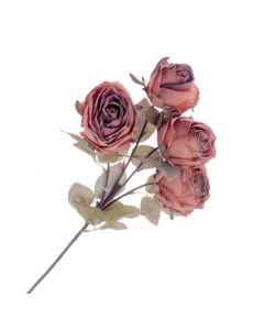 Vintage Antique Rose Faux Dried Flowers Orange (4 heads, 54cm long)