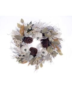 White Pumpkin & Pinecone Wreath - White/Brown (55cm diameter)