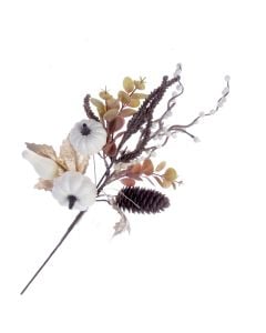 White Pumpkin Branch - White/Brown (33cm long)