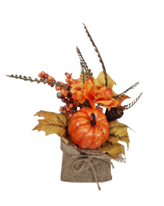 Autumnal Pumpkin In Burlap 25cm