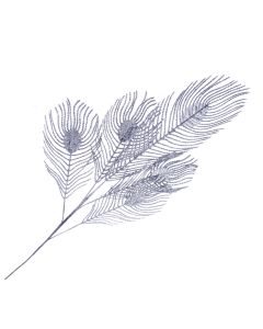 Glittered Peacock Feather Spray - Black/Silver (93cm long)