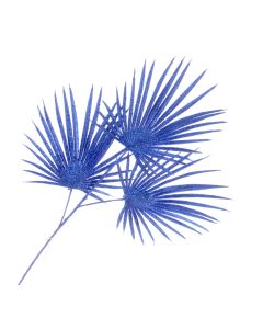 Glittered Fan Palm Leaves - Blue (3 leaves, 74cm long)