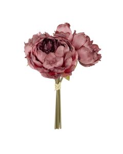 28cm Puce Dried Look Peony Posy x 5 Heads