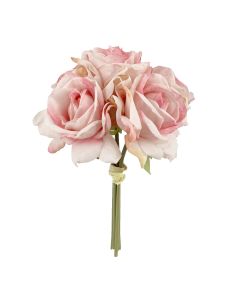 28cm Pink Dried Look Rose Posy x 5 Heads